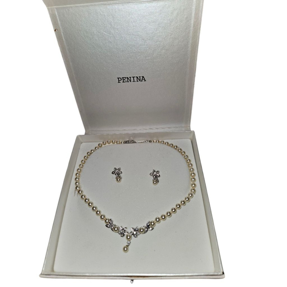 Women's Penina Pearl Necklace & Earring Boxed Set New